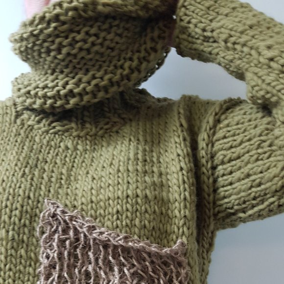 Wool winter set, sweater, matching hat and scarf,olive green color, hand knitted - Picture 4 of 13